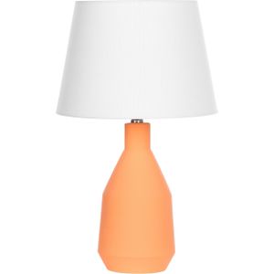 Tafellamp oranje keramische basis linnen stoffen lampenkap 53 cm nachtlamp woonkamer slaapkamer verlichting