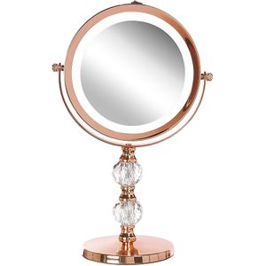 Make-up Spiegel Rose Goud Metaal Frame ø 13 cm met Led Licht 1x/5x Vergroten Dubbel-Zijdig Cosmetische Spiegel