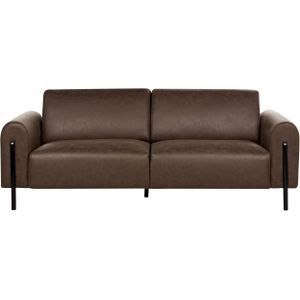 Bank donkerbruin stof metalen poten 3-zitsbank kunstleer klassieke sofa verstelbare rugleuning woonkamer moderne stijl