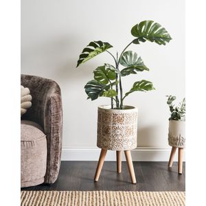 Binnen buiten bloempot verweerd effect vintage stijl gebroken wit Karistos
