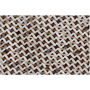Vloerkleed bruin/grijs leer 160 x 230 cm geometrische vormen