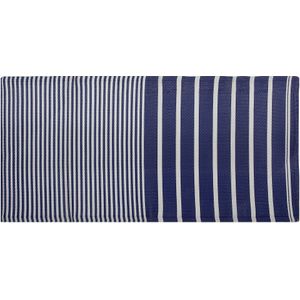 Buitenkleed blauw/wit polypropyleen gestreept 90 x 180 cm