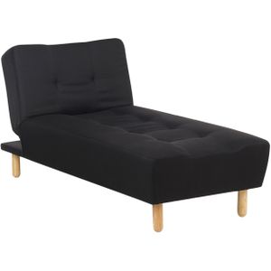 Chaise longue zwart polyester verstelbare rugleuning lichte houten poten Scandinavisch