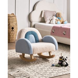 Schommelstoel regenboog bouclé houten poten voor kinderen indoor lichtblauw Ombo