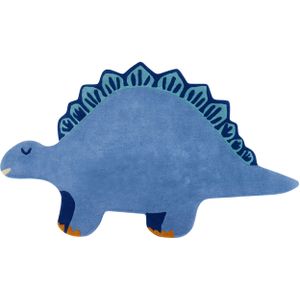 Kindertapijt vloerkleed wol blauw 100 x 160 cm handgemaakt dinosaurus vorm kinderkamer speelkamer