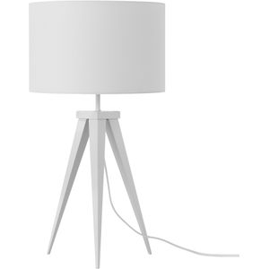 Tafellamp driepoten tripod lamp met wit lampenkap drum vorm industrieel modern ontwerp