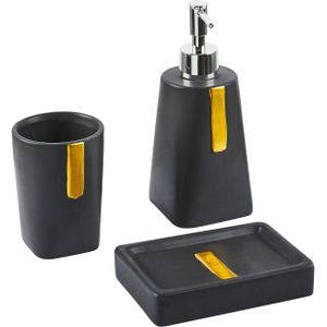 3-Delige Badkamer Accessoires Set Zwart Dolomiet Glam Zeep Dispenser Zeep schotel Tandenborstel Houder Beker
