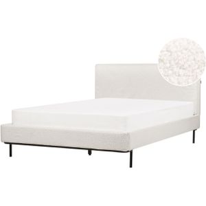 Gestoffeerd bedframe wit bouclé polyester stof 140 x 200 cm tweepersoonsbed modern ontwerp slaapkamer