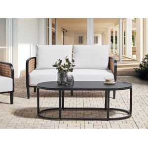 Tuinbank set metaal 2-zits bank aluminium met waterbestendige kussens en salontafel wit Montefalco