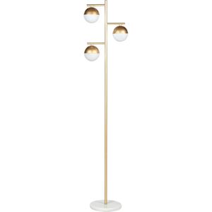 Staande lamp goud ijzer glas 3 ronde kappen modern glam design woonkamer verlichting