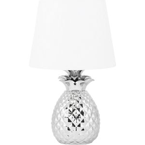 Tafellamp zilver keramiek 52 cm stoffen schaduw wit ananasvoet snoer met schakelaar moderne minimalistische stijl