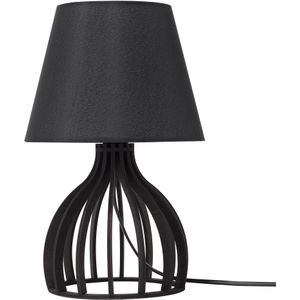 Tafellamp kleur houten basis met zwarte stoffen lampenkap moderne stijl
