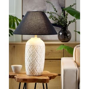 Tafellamp voet keramiek sfeerverlichting zwart lampenkap beige Telire