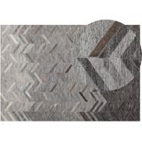 Vloerkleed grijs/beige/bruin viscose leer 160 x 230 cm geometrische vormen
