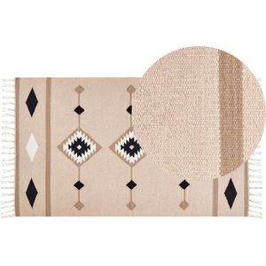 Kelim vloerkleed veelkleurig katoen 80 x 150 cm laagpolig patroon omkeerbaar rechthoekig handgeweven modern woonkamer slaapkamer hal