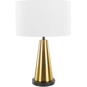 Tafellamp goud metaal basis beige linnen lampenkap nachtkastje leeslamp tafellamp