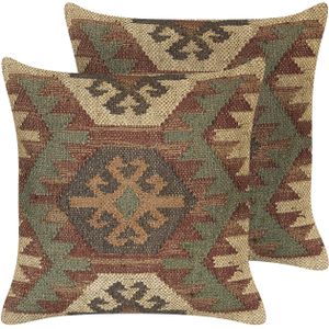 CUMBUM - Sierkussen set van 2 - Multicolor - 45 x 45 cm - Jute