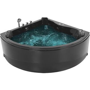 Whirlpool bad zwart 140 x 140 cm LED met 7 kleuren hoekbad massagefunctie sanitair acryl driehoekig voor 2 personen elegante uitstraling modern