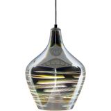 Hanglamp zilver zeer glanzend reflecterend glas geometrische lampenkap eclectisch glamoureus ontwerp