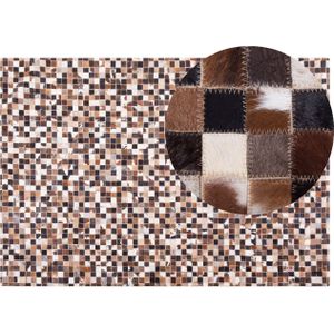 Vloerkleed bruin/beige koeienhuid leer 160 x 230 cm patchwork modern