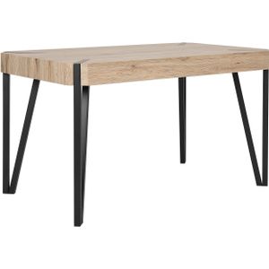 Eettafel licht hout tafelblad zwart metaal poot 130 x 80 cm 6 zitting rechthoekig industrieel