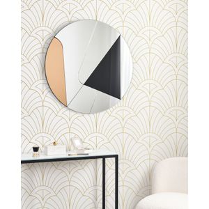 Decoratieve wandspiegel rond zonder frame abstract gekleurd glas ø 80 cm goud zwart Trouville