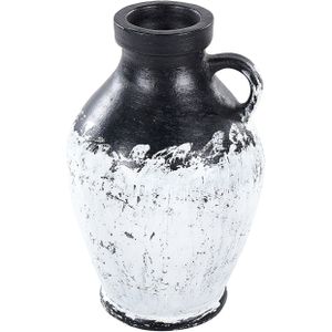 Decoratieve vaas zwart met wit terracotta 33 cm handgemaakt geschilderd retro vintage ontwerp