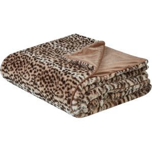 Bedsprei bruin 150 x 200 cm polyester nepbont imitatiebont fluffy luipaard patroon decoratief deken beddengoed klassiek
