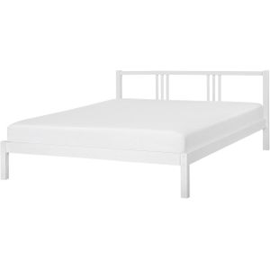 Houten bed wit 160 x 200 cm met lattenbodem stabiele constructie minimalistisch klassiek