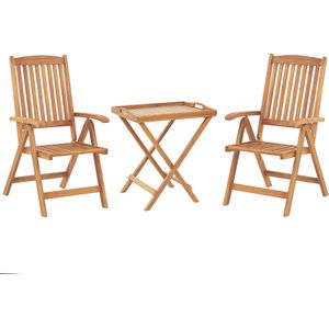Balkonset theetafel en set van 2 stoelen lichtbruin acaciahout opklapbaar