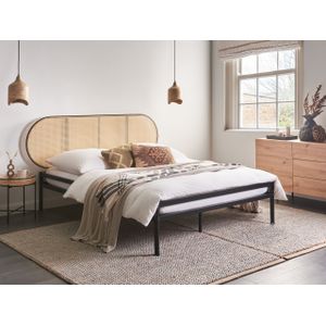 Bedframe - Zwart - Metaal - PE Rotan Hoofdbord