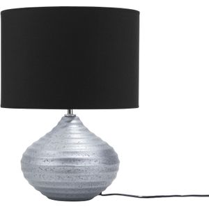 Tafellamp zilver keramiek 42 cm stoffen lampenkap zwart vaasvorm modern ontwerp