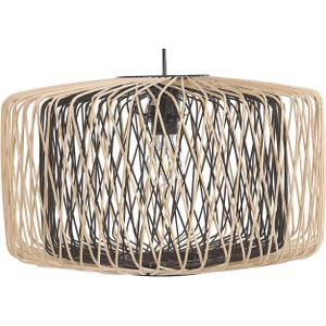 Hanglamp licht hout zwart bamboe ovale lampenkap hangende plafondlamp