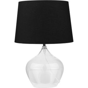 Tafellamp transparant glas 45 cm ronde stoffen schaduw zwart vaasvorm kabel met schakelaar minimalistisch ontwerp