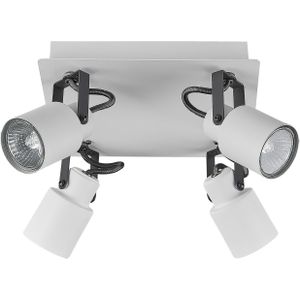 4 Lichten Plafondlamp Wit Metalen Zwenkarm Cone Shade Spotlight Design Vierkante Rail