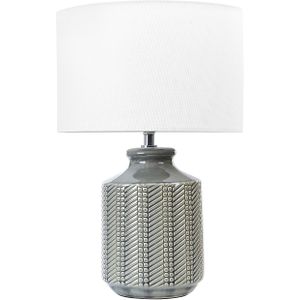 Tafellamp Grijs Keramiek 44 cm Witte Drum Shade Handgemaakt Geometrisch Patroon Nachtkastje Woonkamer Slaapkamer Verlichting