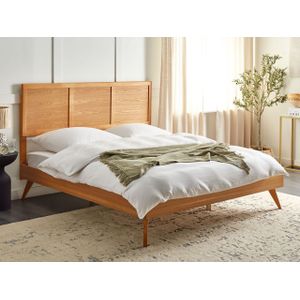 Bedframe modern hoofdbord lattenbodem MDF tweepersoonsbed 180 x 200 cm bruin essenhout Istres