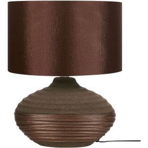 Tafellamp bruin porselein basis nep zijde lampenkap nachtkastje leeslamp