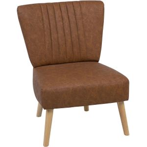 Fauteuil kunstleer bruin armloze accent stoel armloze verticale tufting houten poten