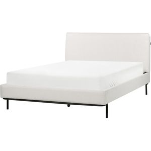 Gestoffeerd bedframe lichtgrijs polyester stof 140 x 200 cm tweepersoonsbed modern ontwerp slaapkamer
