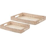 Decoratief tray naturel rotan met parel inlay juwelen dienblad