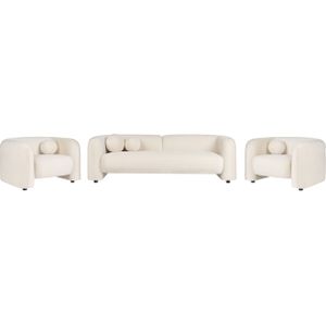 Woonkamer set banken 5-zits wit fluweel stof bank fauteuil met extra kussens retro glamour art deco stijl
