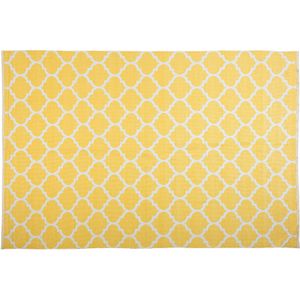 Vloerkleed wit/geel PVC polyester 140 x 200 cm vierpas omdraaibaar