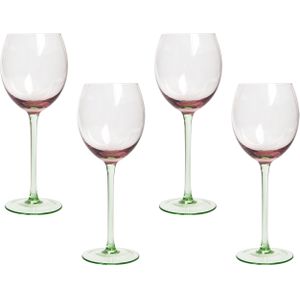 Set van 4 wijnglazen glas roze groen doorzichtig handgeblazen 360 ml servies