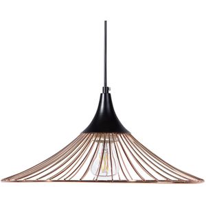 Hanglamp koper met zwarte draad open lampenkap metaal industrieel ontwerp