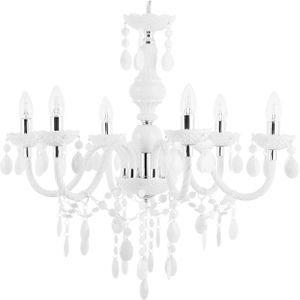 Kroonluchter wit groot metaal 6-lichts met kristallen Venetiaanse Glamour stijl