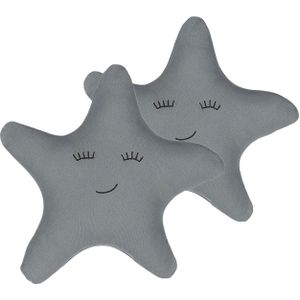 Set van 2 grijze stof stervormig sierkussen zachte vulling knuffel voor kinderen