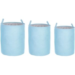 Set van 3 opbergmanden blauw polyester katoen met hoes met trekkoord Wasmand praktische accessoires