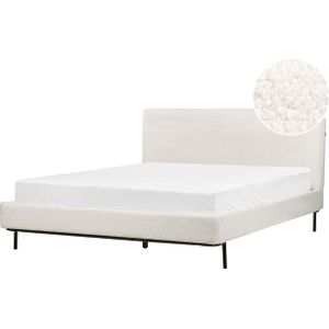 Gestoffeerd bedframe wit bouclé polyester stof 160 x 200 cm tweepersoonsbed modern ontwerp slaapkamer
