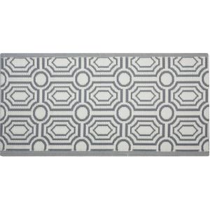 Buitenkleed donkergrijs/wit polypropyleen geometrisch patroon omkeerbaar 90 x 180 cm